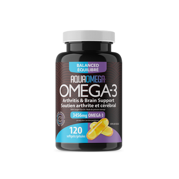 Omega-3 supplement bottle with label on a white background