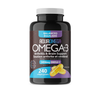 Omega-3 supplement bottle with label on a white background