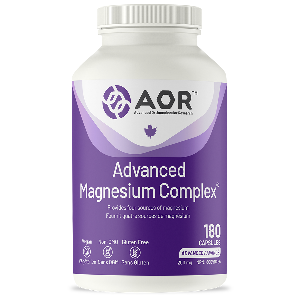 Bottle of AOR Advanced Magnesium Complex on a white background