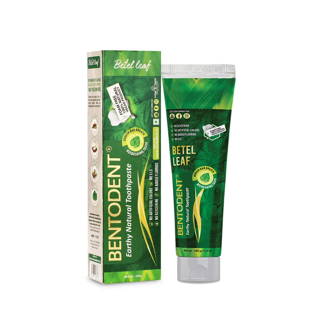 Bentodent Betel Leaf toothpaste packaging on a white background