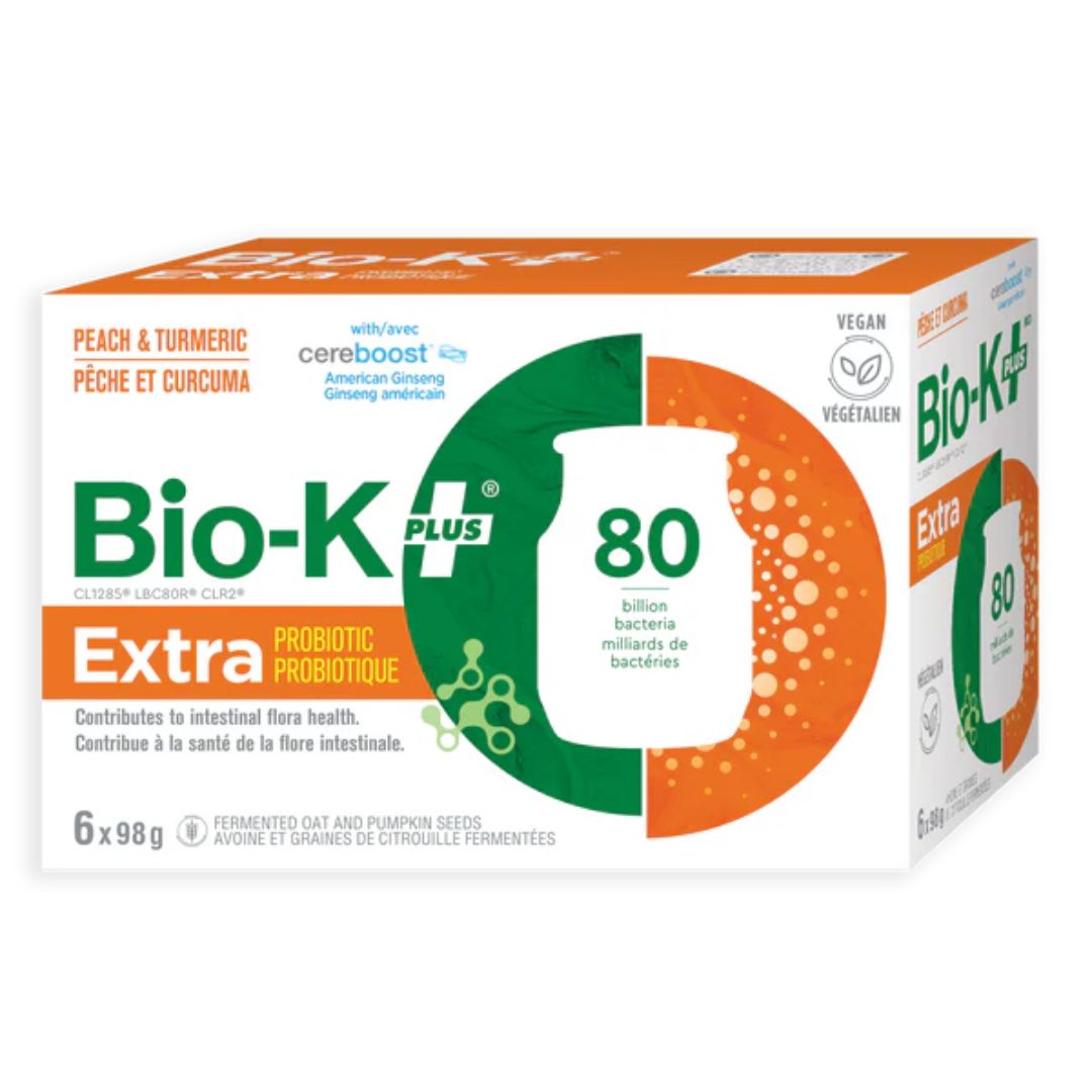 BIO-K+ Extra - Peach & Turmeric Probiotic Drink (6x98g) - Lifestyle Markets