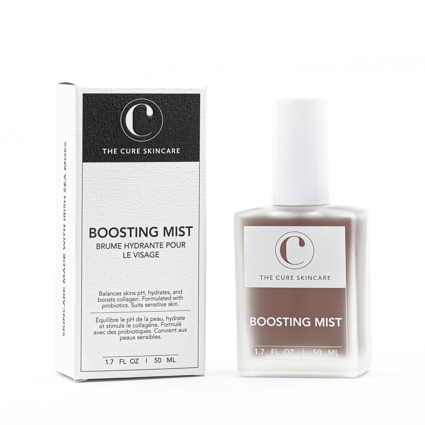 The Cure Skincare Boosting Mist packaging on a white background