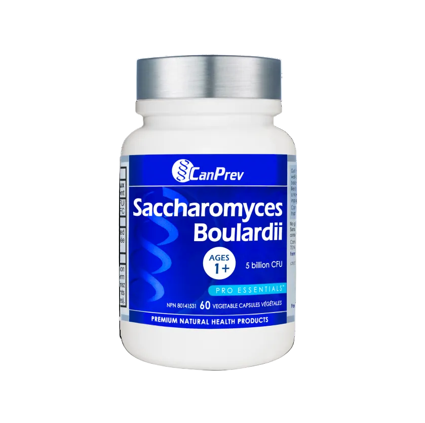 Bottle of CanPrev Saccharomyces Boulardii on a white background