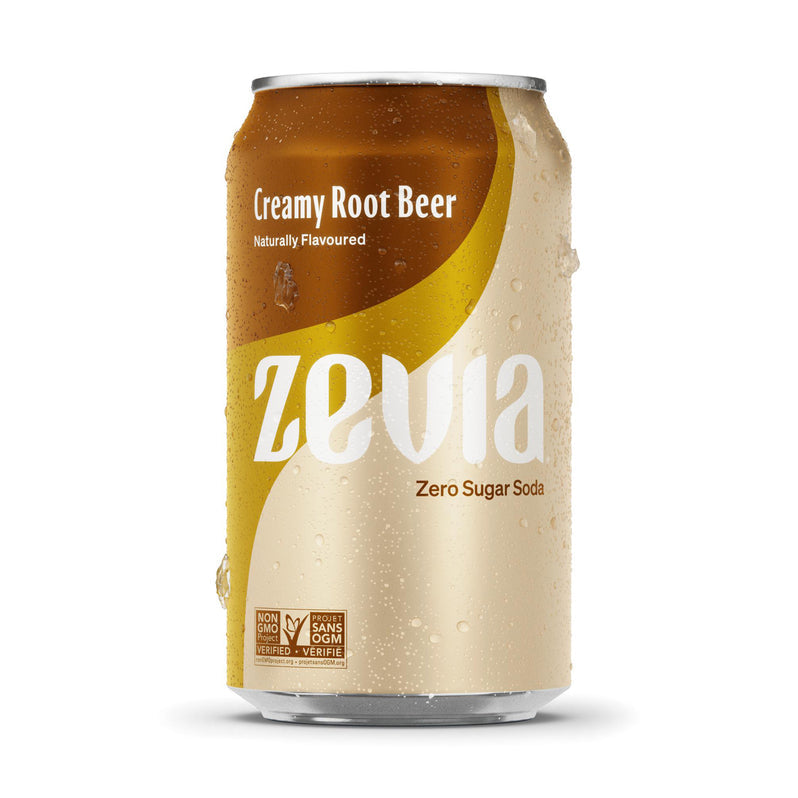 Zevia Creamy Root Beer can on a white background