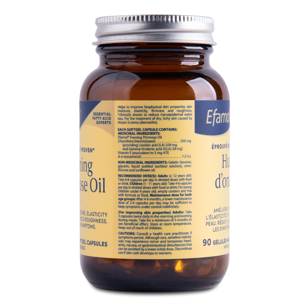 Bottle of Efamol Evening Primrose Oil on a white background