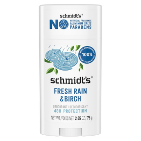 Schmidt's Fresh Rain & Birch deodorant stick on a white background