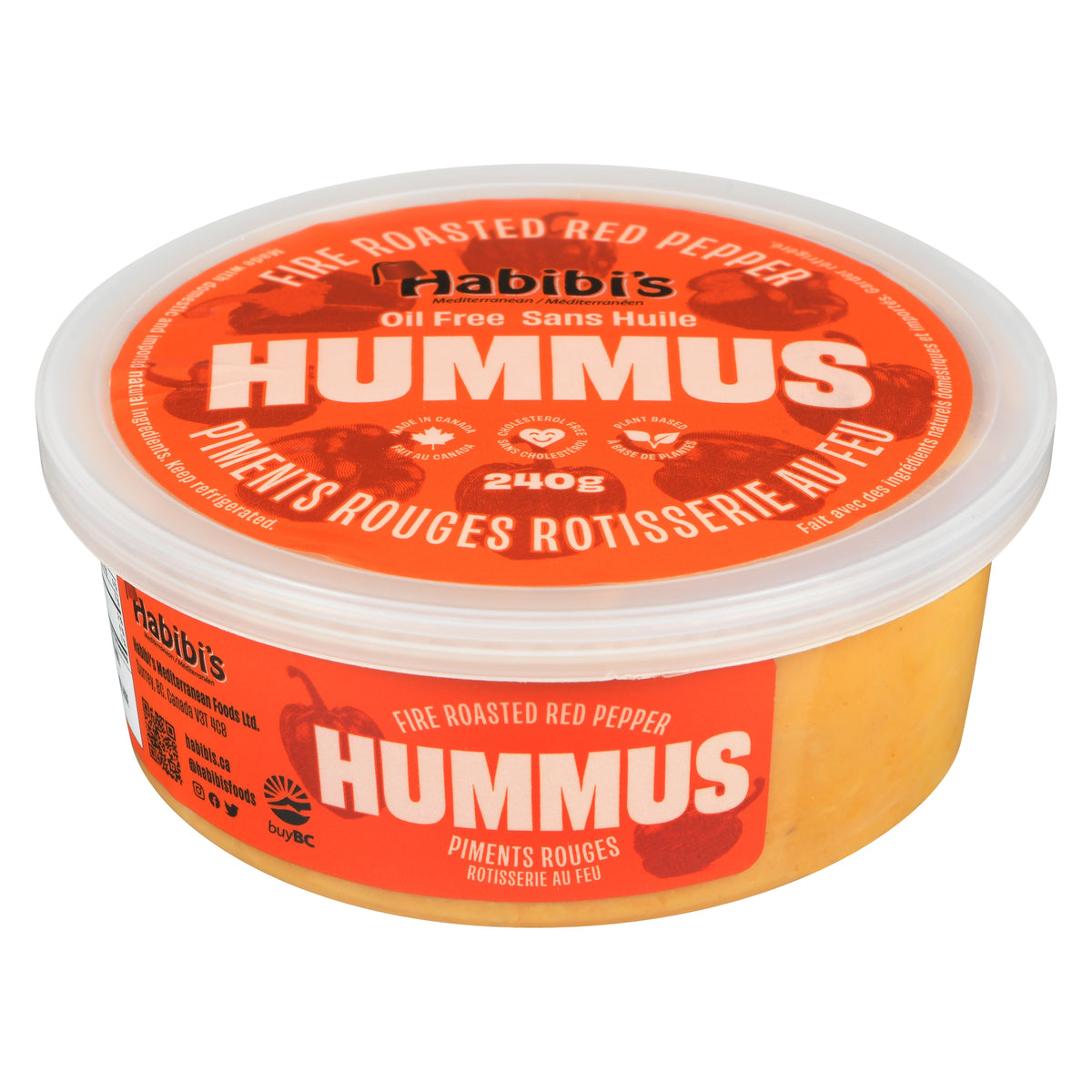 Container of Habibi's Fire Roasted Red Pepper Hummus on a white background