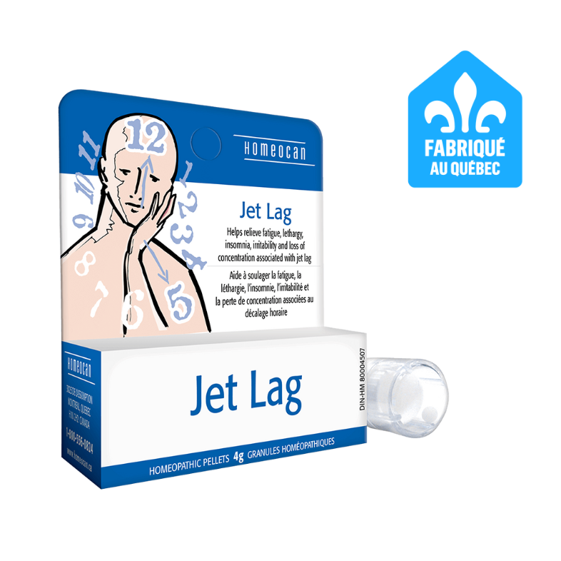 Homeopathic remedy packaging for Jet Lag with a clear dropper on a white background