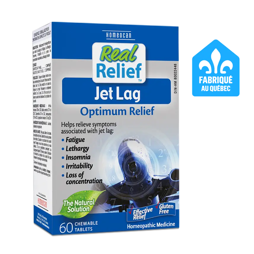 Real Relief Jet Lag supplement packaging on a white background