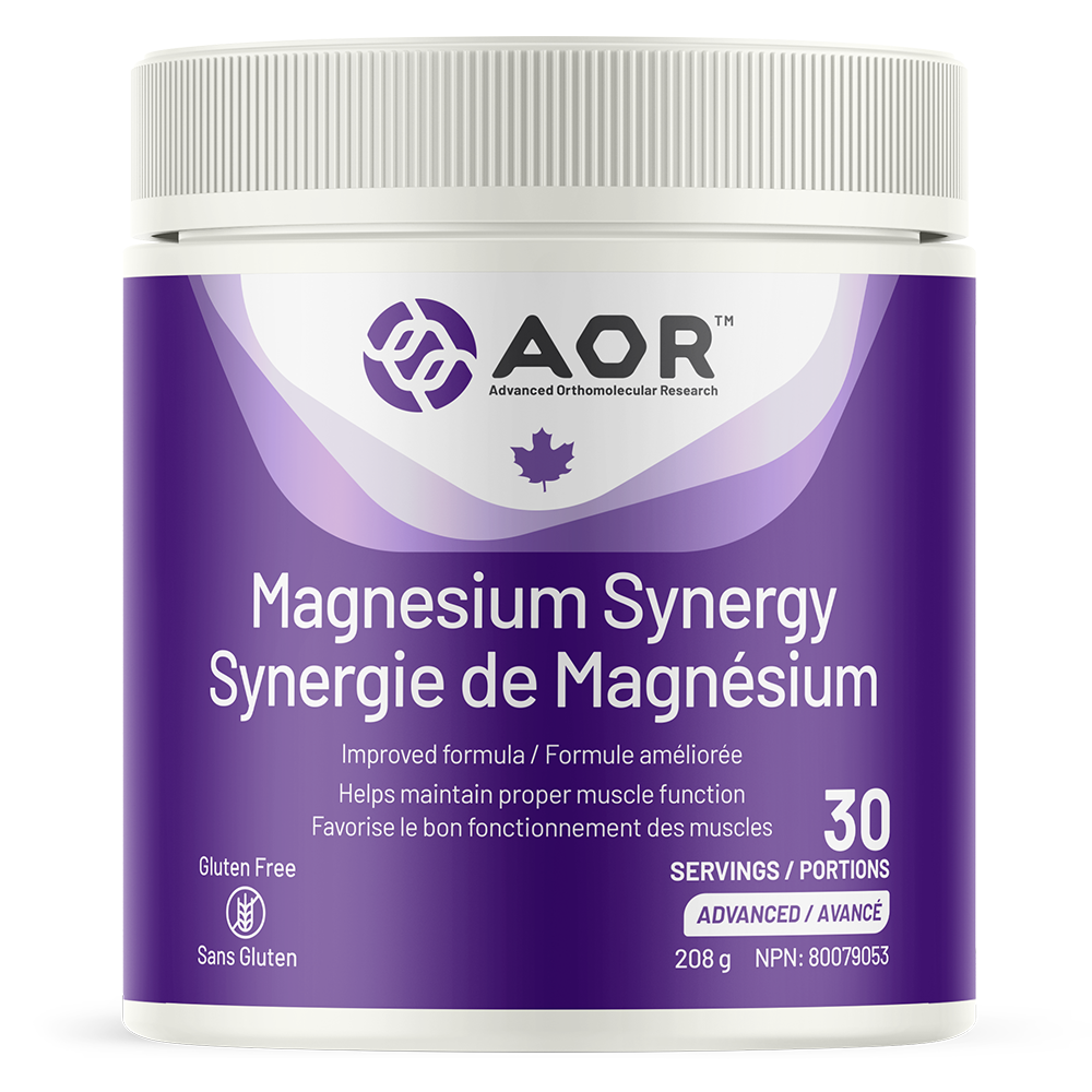 AOR Magnesium Synergy supplement container on a white background