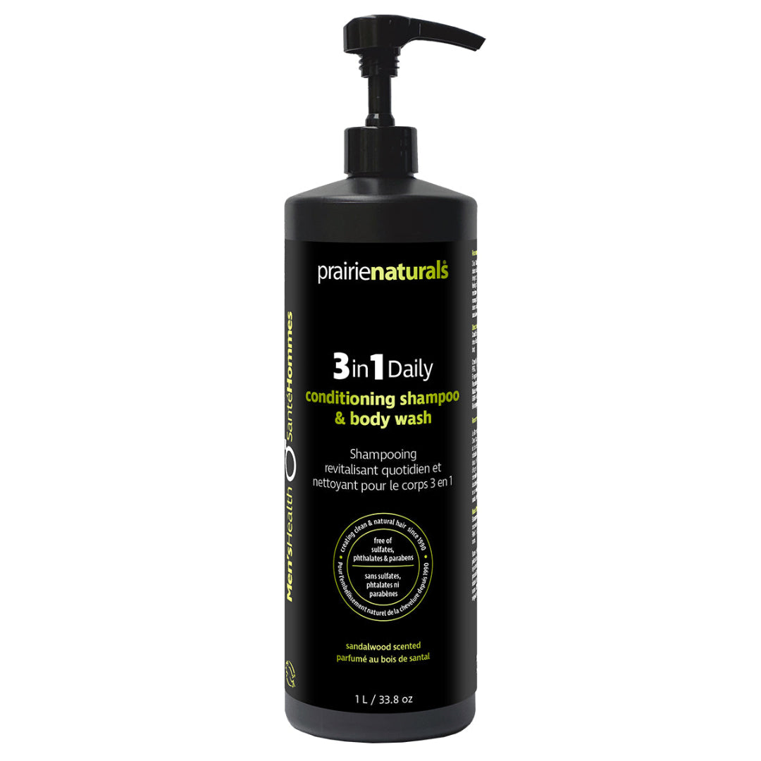 Prairie Naturals 3-in-1 conditioning shampoo & body wash bottle on a white background