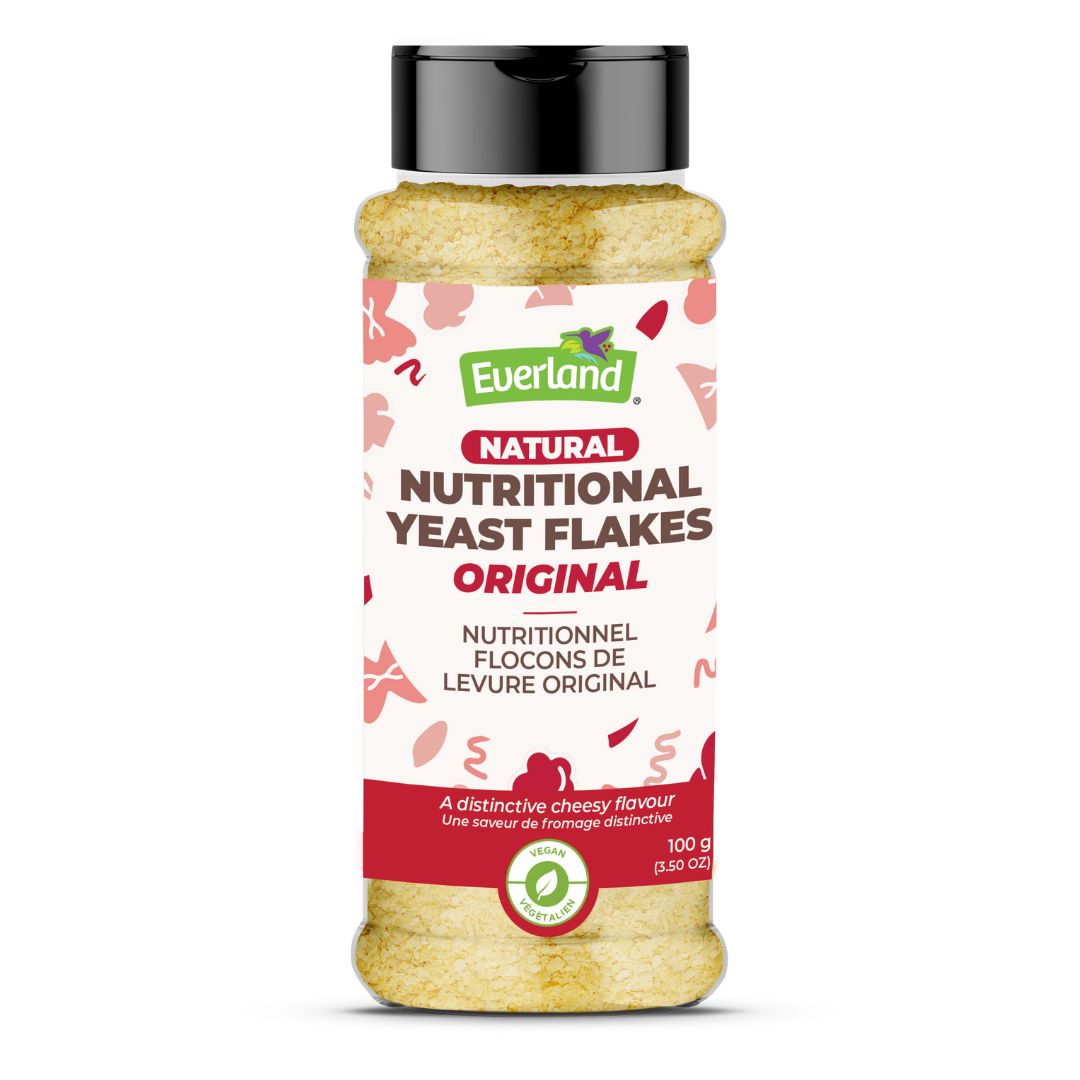 Bottle of Euerland Nutritional Yeast Flakes on a white background