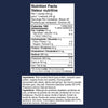 Nutrition facts label for a protein product with detailed ingredient list below.