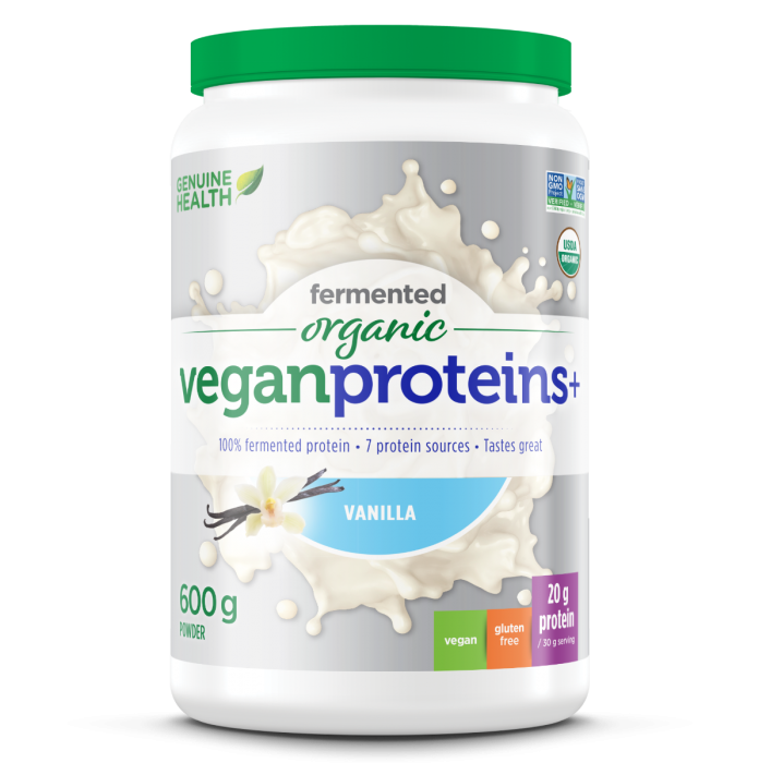 Genuine Health Organic Fermented Vegan Proteins+ - Vanilla (600g) - Lifestyle Markets