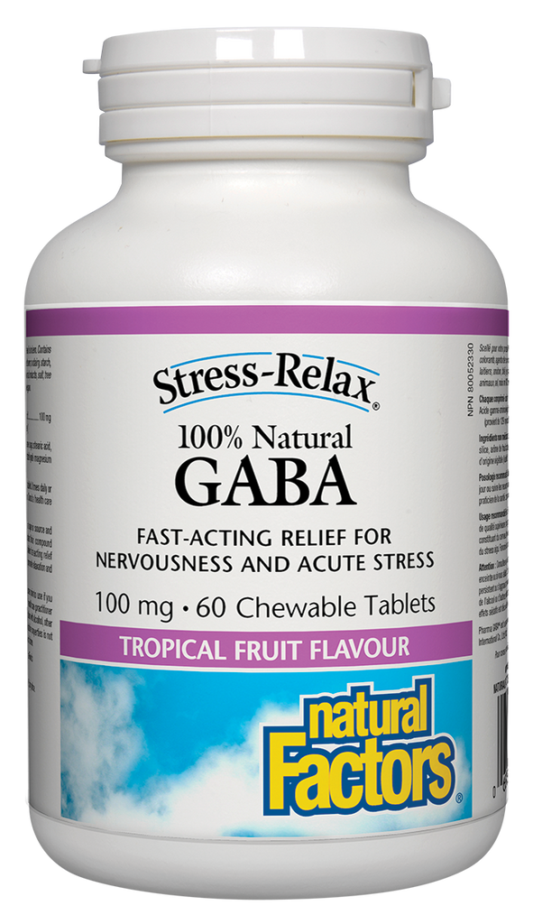 Natural Factors Stress-Relax GABA (100 mg) Tropical Fruit Flavour (60 Chewable Tablets) - Lifestyle Markets