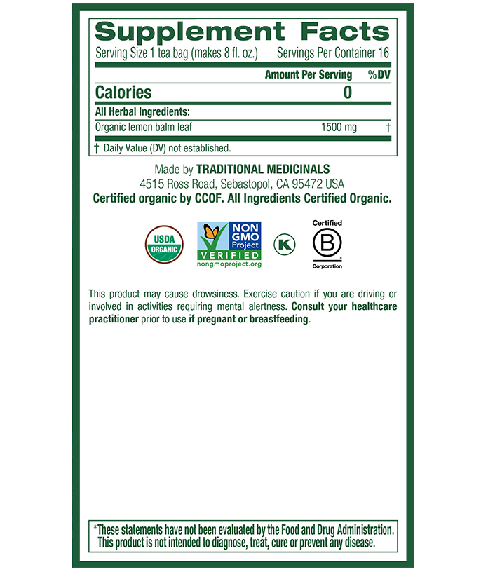 Traditional Medicinals Lemon Balm Tea (16 Bags) - Lifestyle Markets