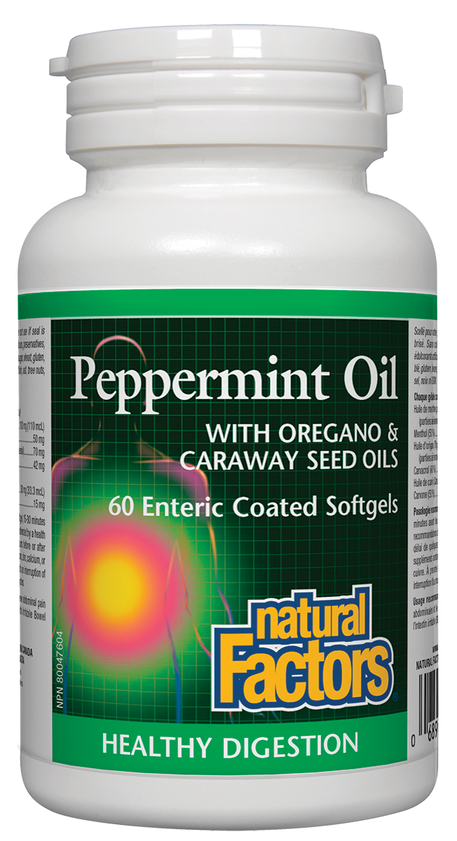 Natural Factors Peppermint Oil w/ Oregano  & Caraway Seed Oils (60 SGels) - Lifestyle Markets