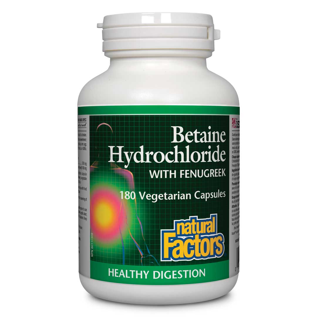 Natural Factors Betaine Hydrochloride with Fenugreek (180 VCaps) - Lifestyle Markets