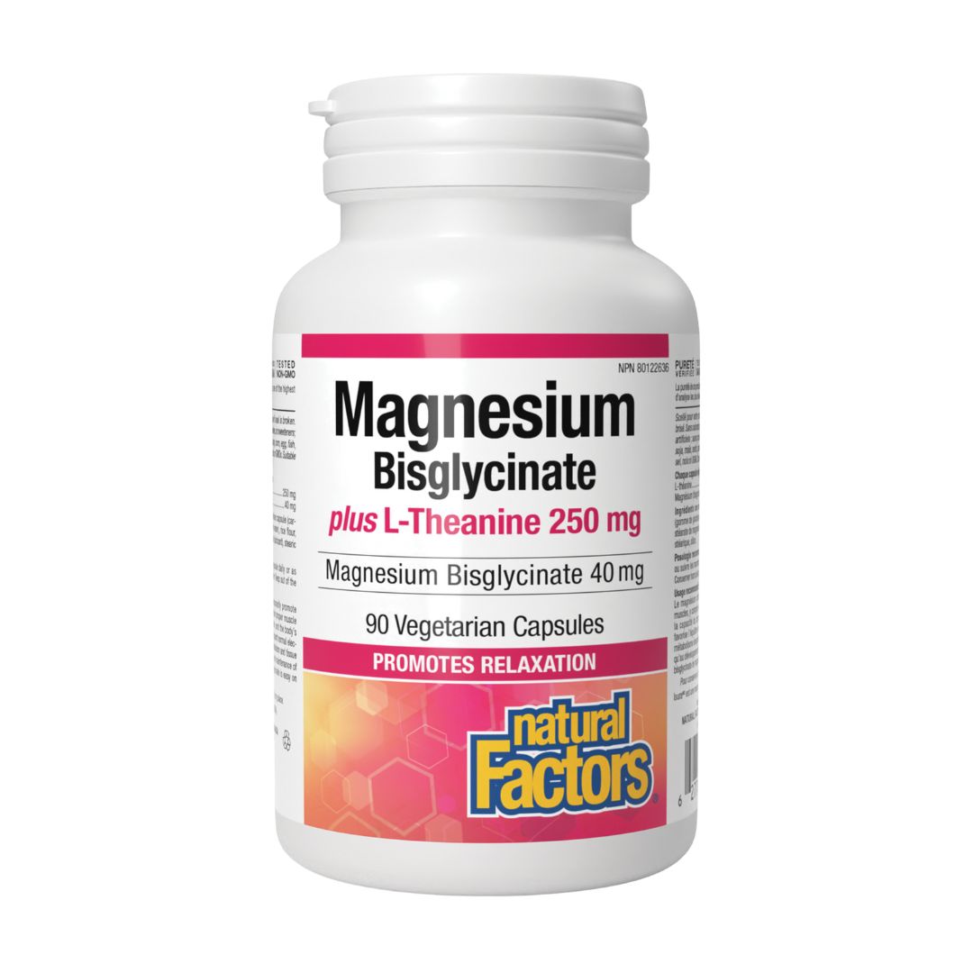Natural Factors Magnesium Bisglycinate plus L-Theanine 250mg (90 VCaps) - Lifestyle Markets