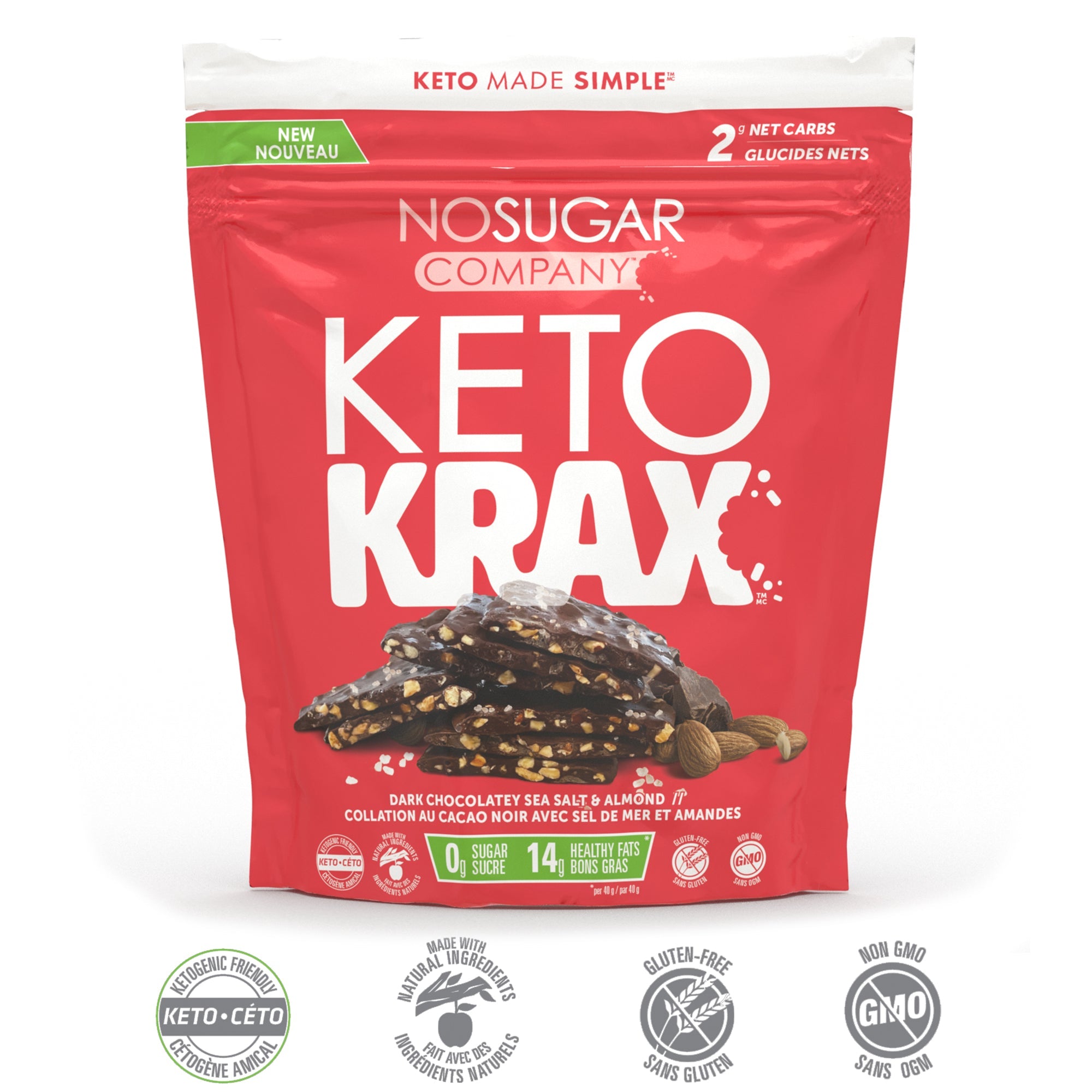 No Sugar Keto Krax - Dark Chocolatey Sea Salt & Almonds (490g) - Lifestyle Markets
