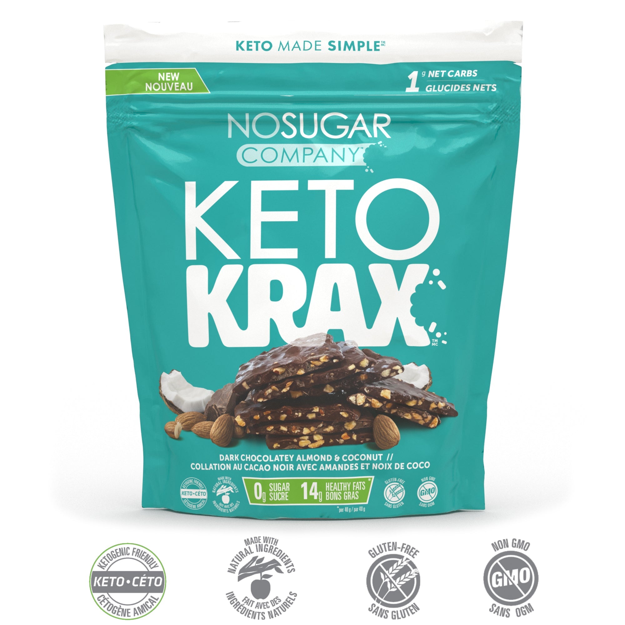No Sugar Keto Krax - Dark Chocolatey Almond & Coconut (490g) - Lifestyle Markets