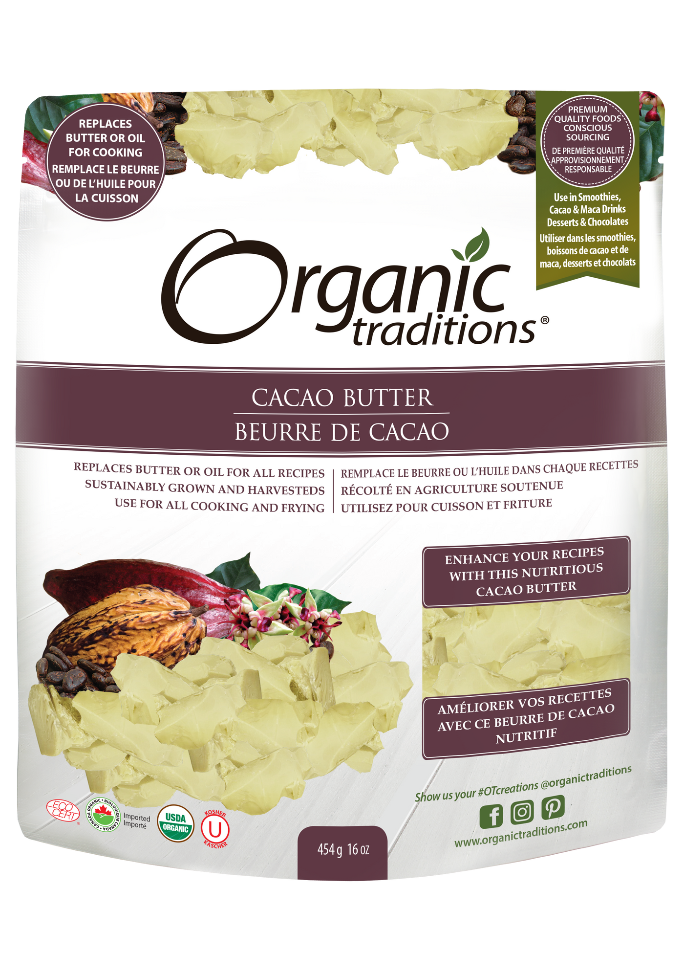 Organic Traditions Organic Cacao Butter (454g) - Lifestyle Markets