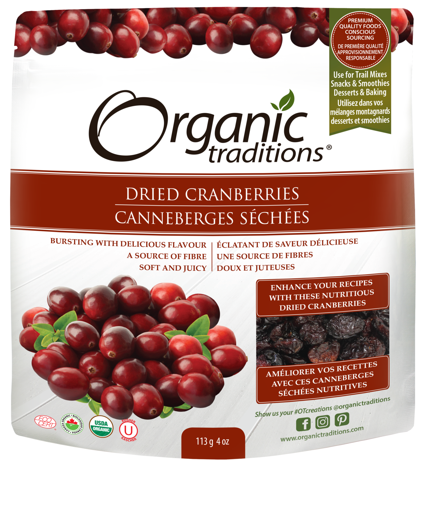 Organic Traditions Organic Dried Cranberries (113g) - Lifestyle Markets