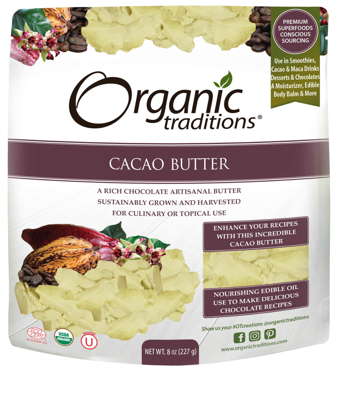 Organic Traditions Organic Cacao Butter (227g) - Lifestyle Markets
