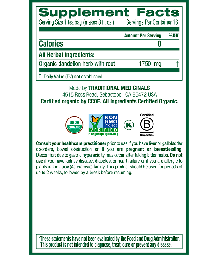Traditional Medicinals Dandelion Leaf & Root Tea (16 Bags) - Lifestyle Markets