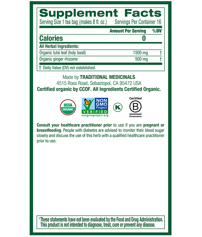 Traditional Medicinals Tulsi & Ginger Tea (16 Bags) - Lifestyle Markets