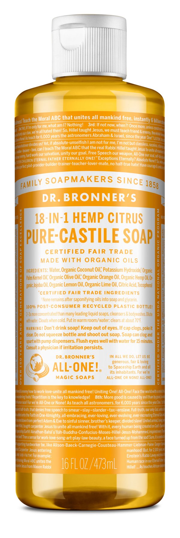 Dr. Bronner's Castile Liquid Soap - Citrus (473ml) - Lifestyle Markets