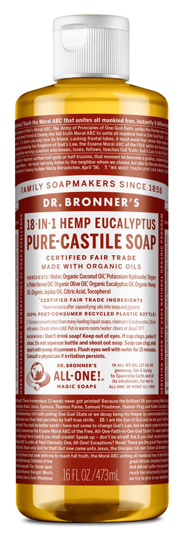Dr. Bronner's Castile Liquid Soap - Eucalyptus (473ml) - Lifestyle Markets