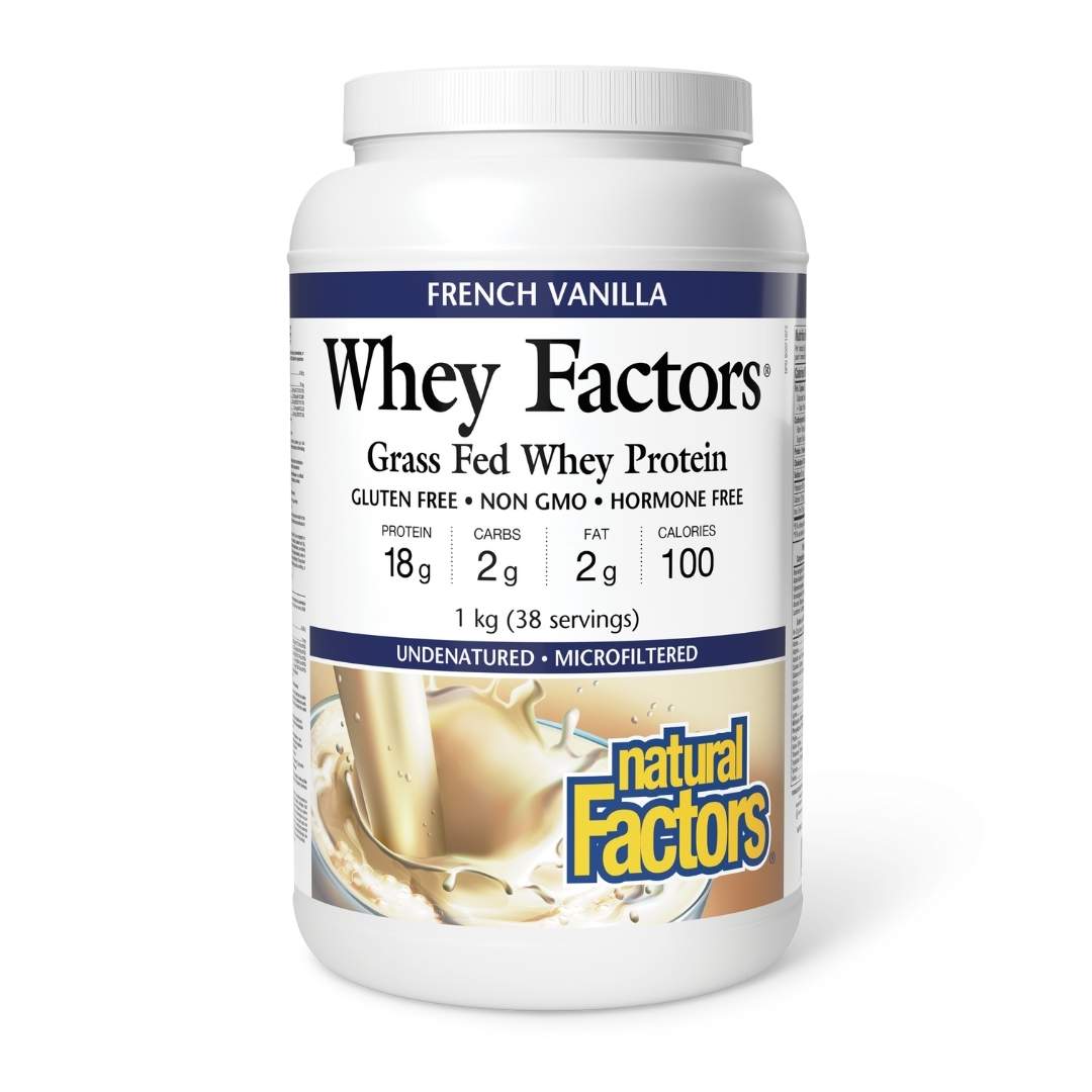 Natural Factors Whey Factors Grass Fed Whey Protein - French Vanilla (1kg) - Lifestyle Markets