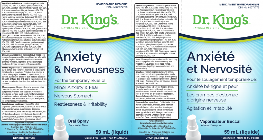 Dr. King's Anxiety & Nervousness (59ml) - Lifestyle Markets