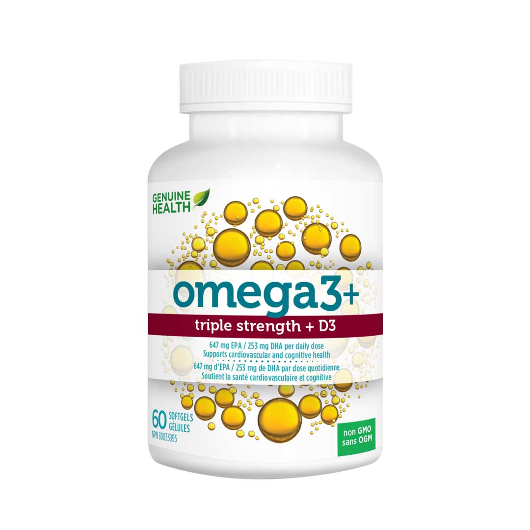 Genuine Health omega3+ Triple Strength+ D3 (60 SoftGels) - Lifestyle Markets