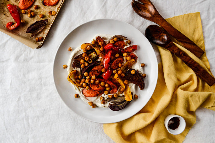 RECIPE: Vegetarian Sheet Pan Dinner with Tangy Tahini Yogurt Sauce