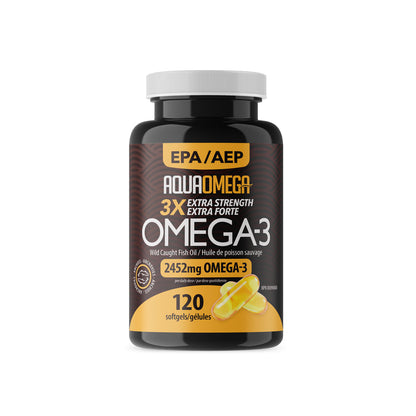 AquOmega Omega-3 supplement bottle on a white background