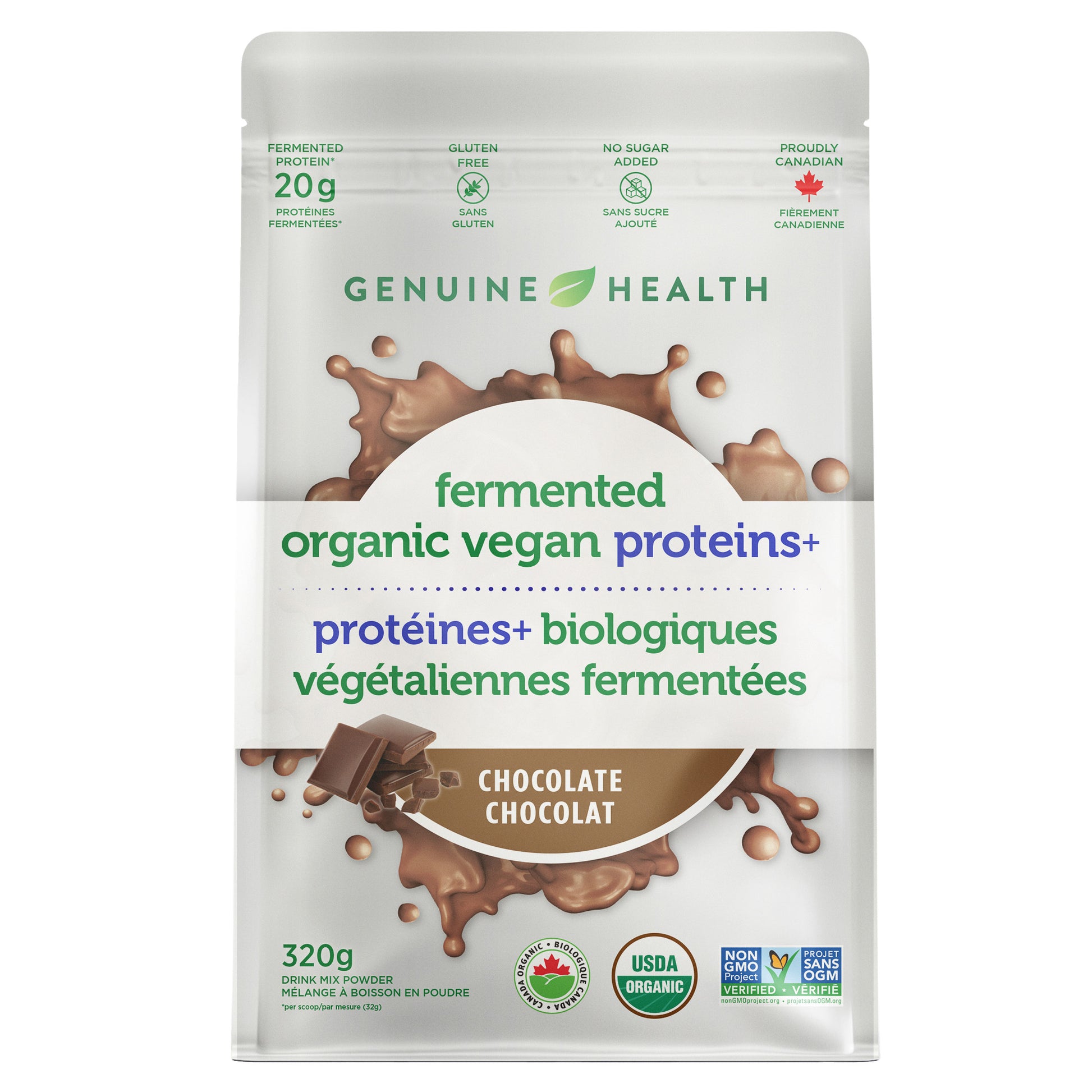 Genuine Health Organic Fermented Vegan Proteins+ - Chocolate (320g) - Lifestyle Markets