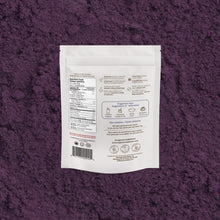 White package with text and icons on a purple textured background