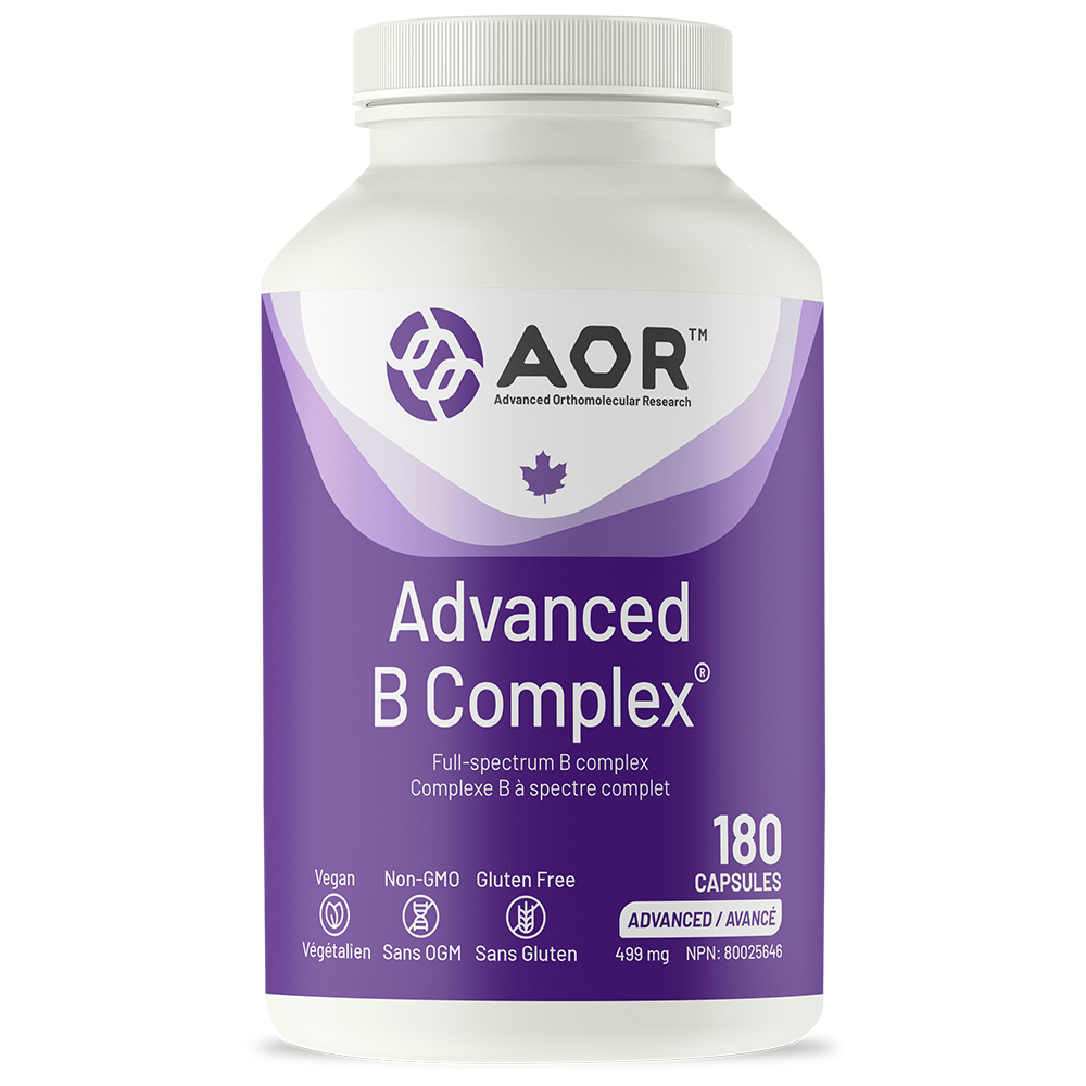 Bottle of AOR Advanced B Complex on a white background