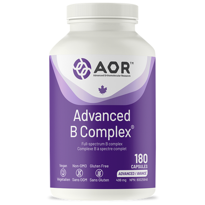 Bottle of AOR Advanced B Complex on a white background