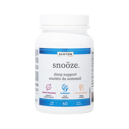 Aeryon snooze sleep support supplement bottle on a white background