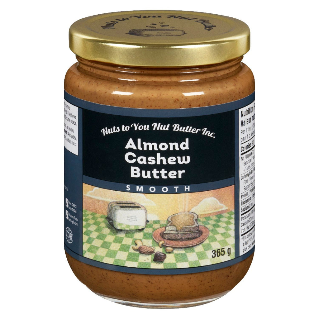 Jar of Nuts to You Nut Butter Inc. Almond Cashew Butter on a white background