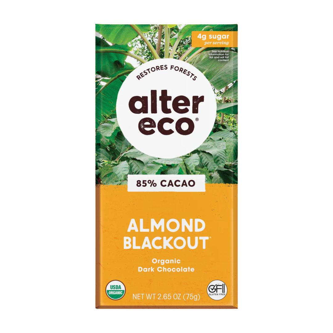 Alter Eco Organic Dark Chocolate Almond Blackout (75g) - Lifestyle Markets