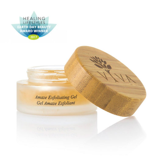 VIVA exfoliating gel jar with bamboo lid on a white background