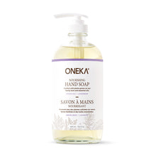 Oneka nourishing hand soap bottle on a white background