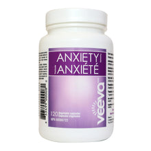 Veeva anxiety supplement container with purple label on a white background
