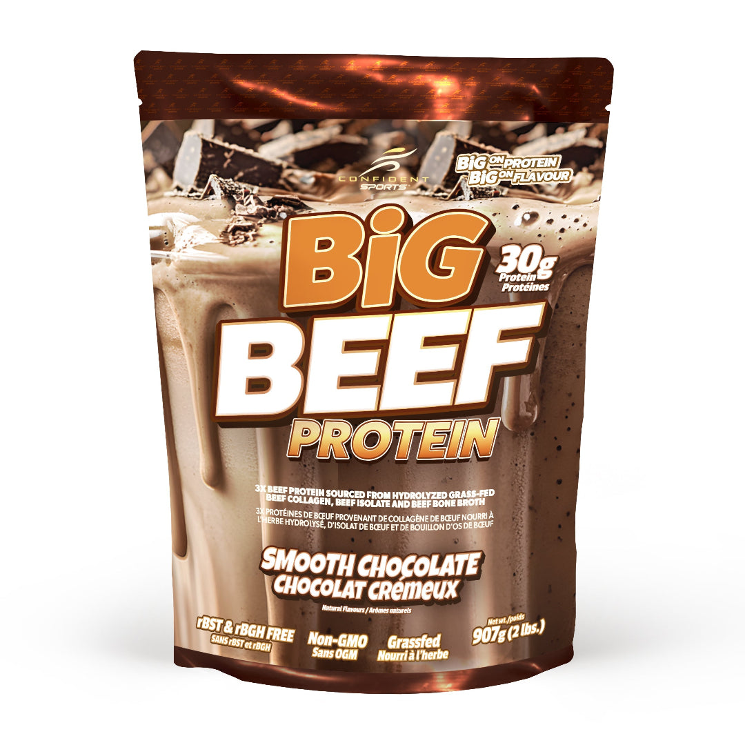 Big Beef Protein package in smooth chocolate flavor on a white background