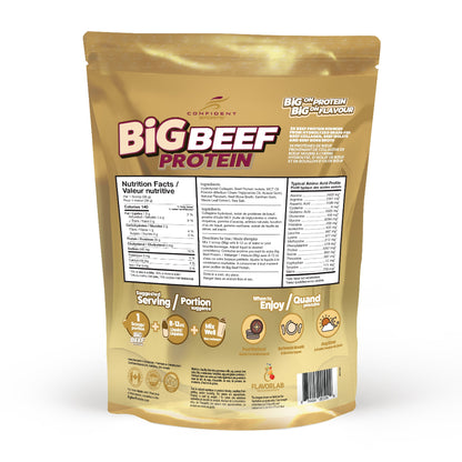 Big Beef Protein package with nutritional information on a white background