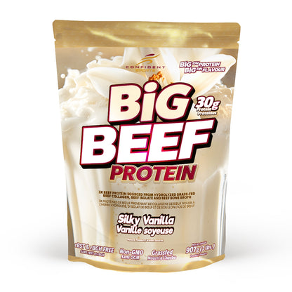 Package of Big Protein Beef Silky Vanilla flavor on a white background